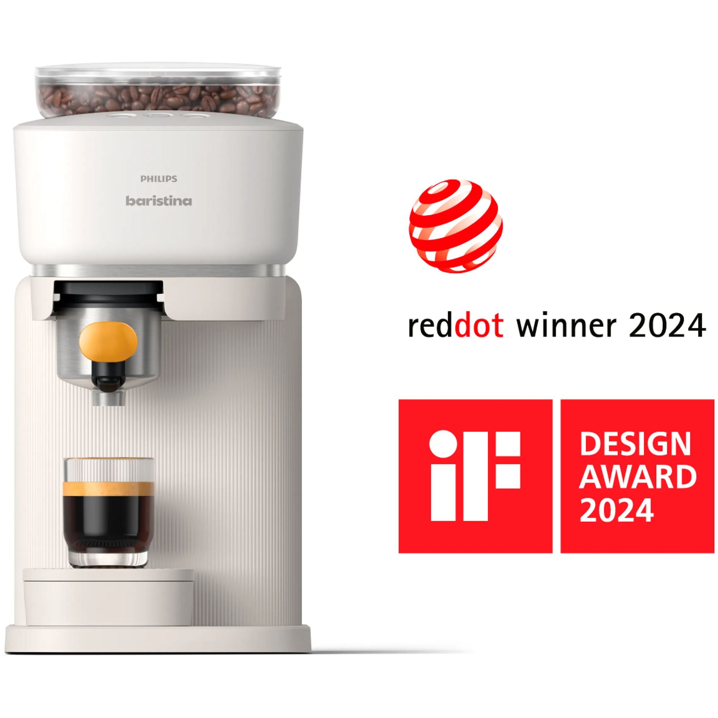 Espressor manual Philips Baristina BAR300/03  16 bar  Râșniță ceramică  Boabe 170gr  Rezervor 1.2l  Platformă pentru cești  Oprire automată  Espresso și Lungo  Portafiltru galben  Milky White