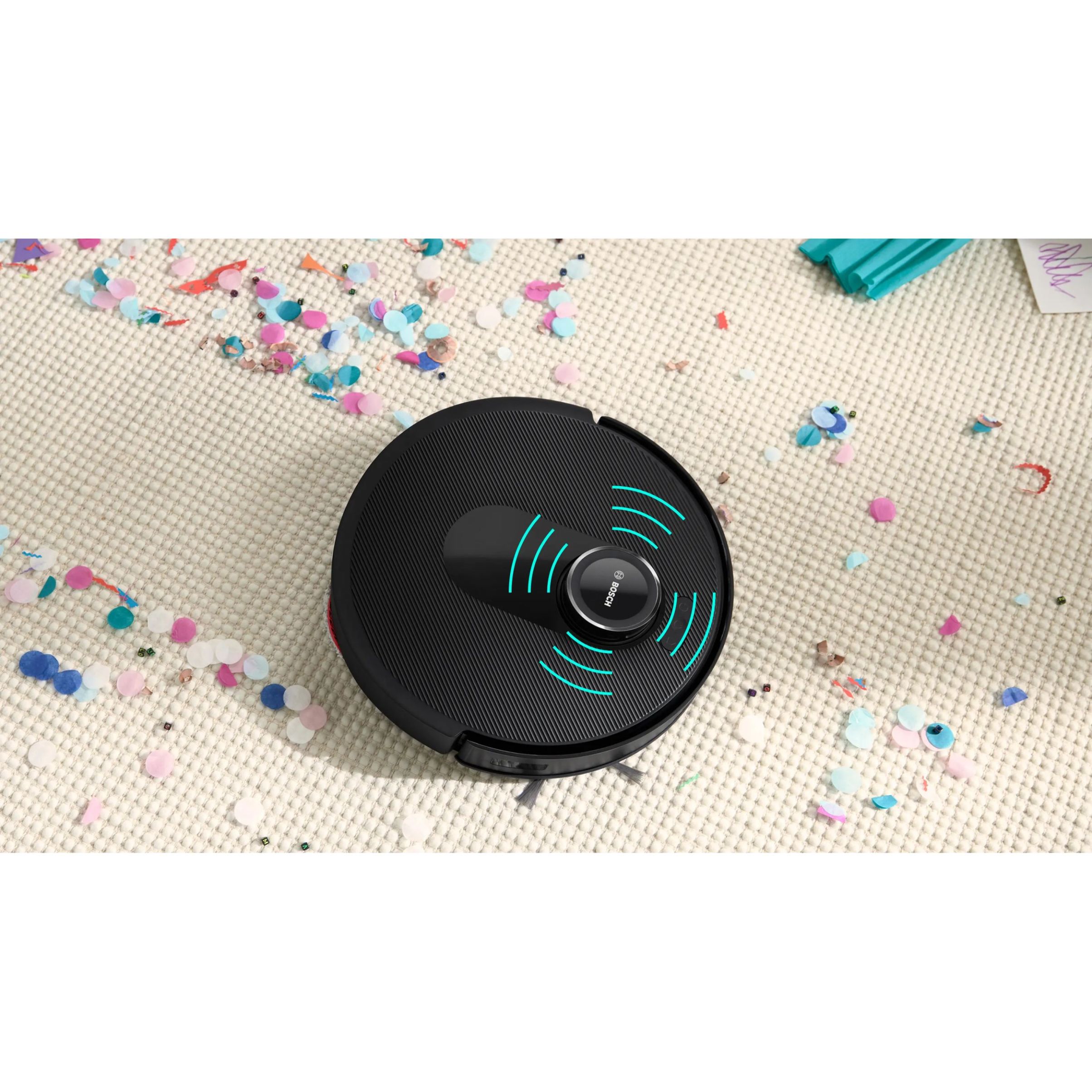Aspirator robot BOSCH Spotless Max BCRDW3B, Apă 55ml, Rezervor 0.3l, Perie Carbon Power, Funcție Reduced Tangling, Navigare ușoară, Negru