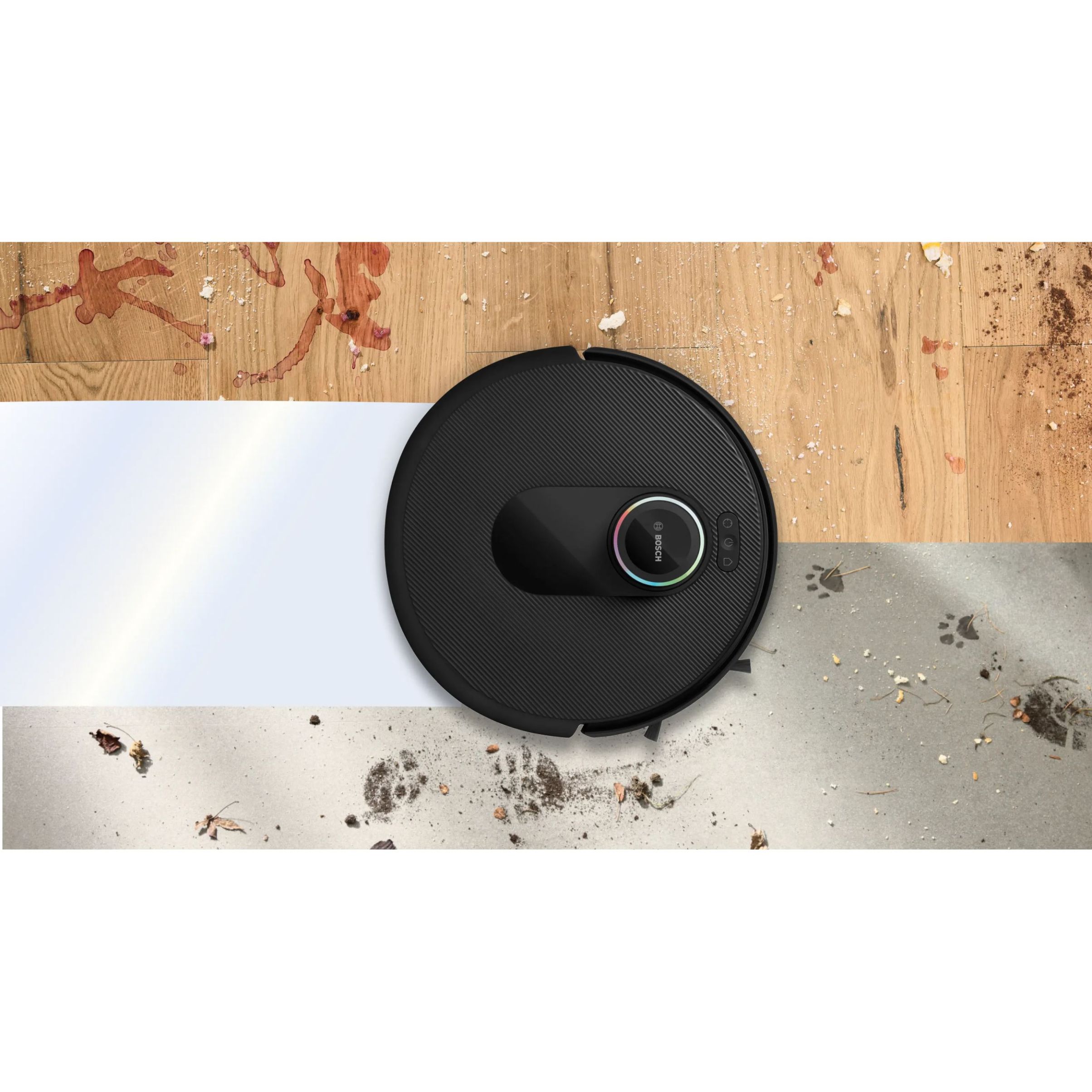 Aspirator robot BOSCH Spotless Max Cam BCRDW3BX, Apă 55ml, Rezervor 0.3l, Perie Carbon Power, Funcție Reduced Tangling, Navigare ușoară, Negru