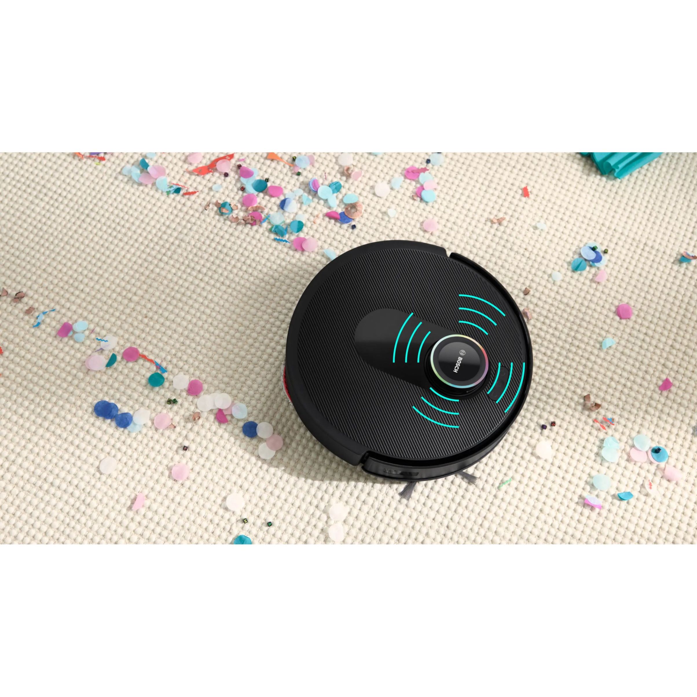 Aspirator robot BOSCH Spotless Max Cam BCRDW3BX, Apă 55ml, Rezervor 0.3l, Perie Carbon Power, Funcție Reduced Tangling, Navigare ușoară, Negru
