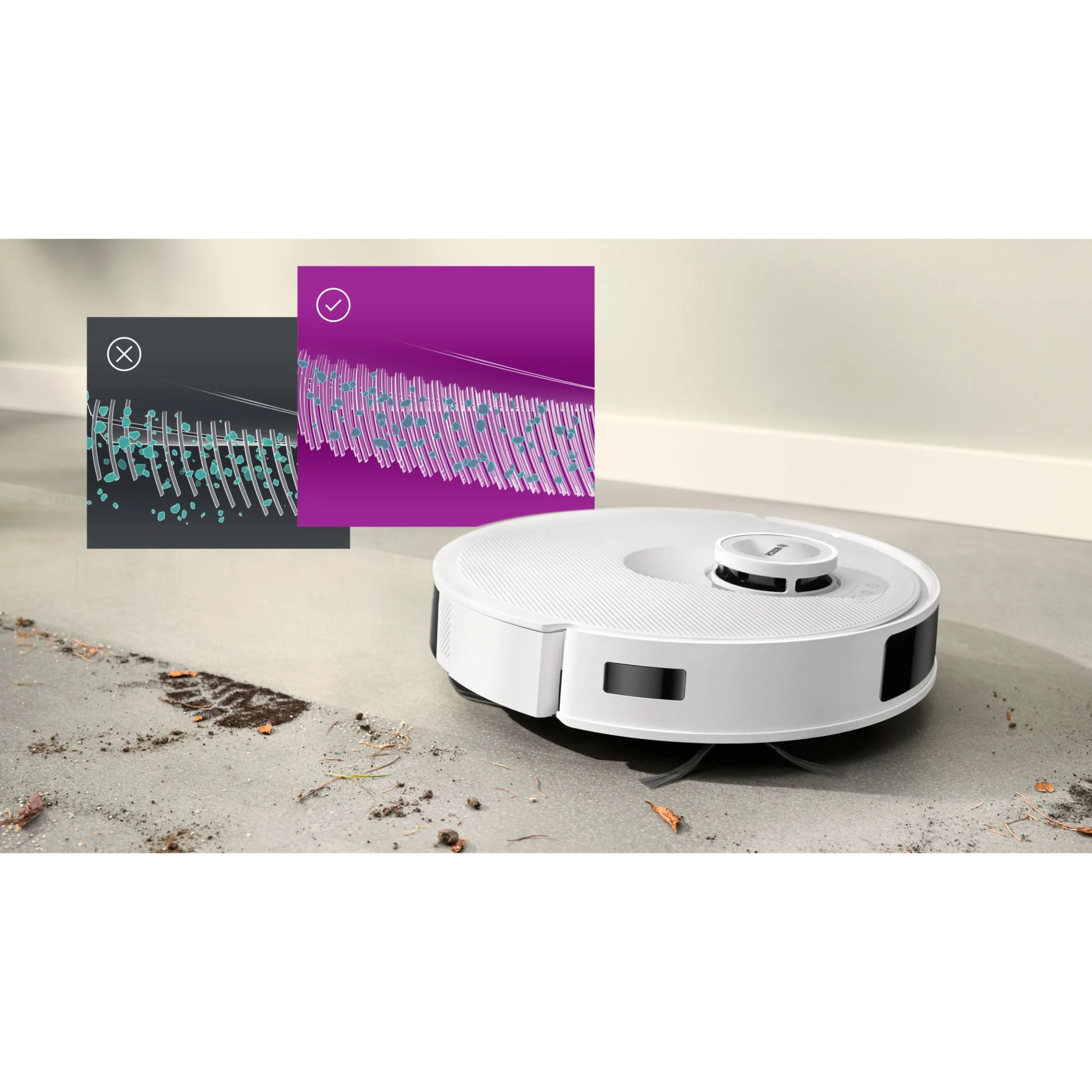 Aspirator robot BOSCH Spotless+ BCRD1W, Apă 220ml, Rezervor 0.4l, Stație 1.5l, Perie Carbon Power, Stație de curățare uscată, Funcție Reduced Tangling, Navigare ușoară, Alb