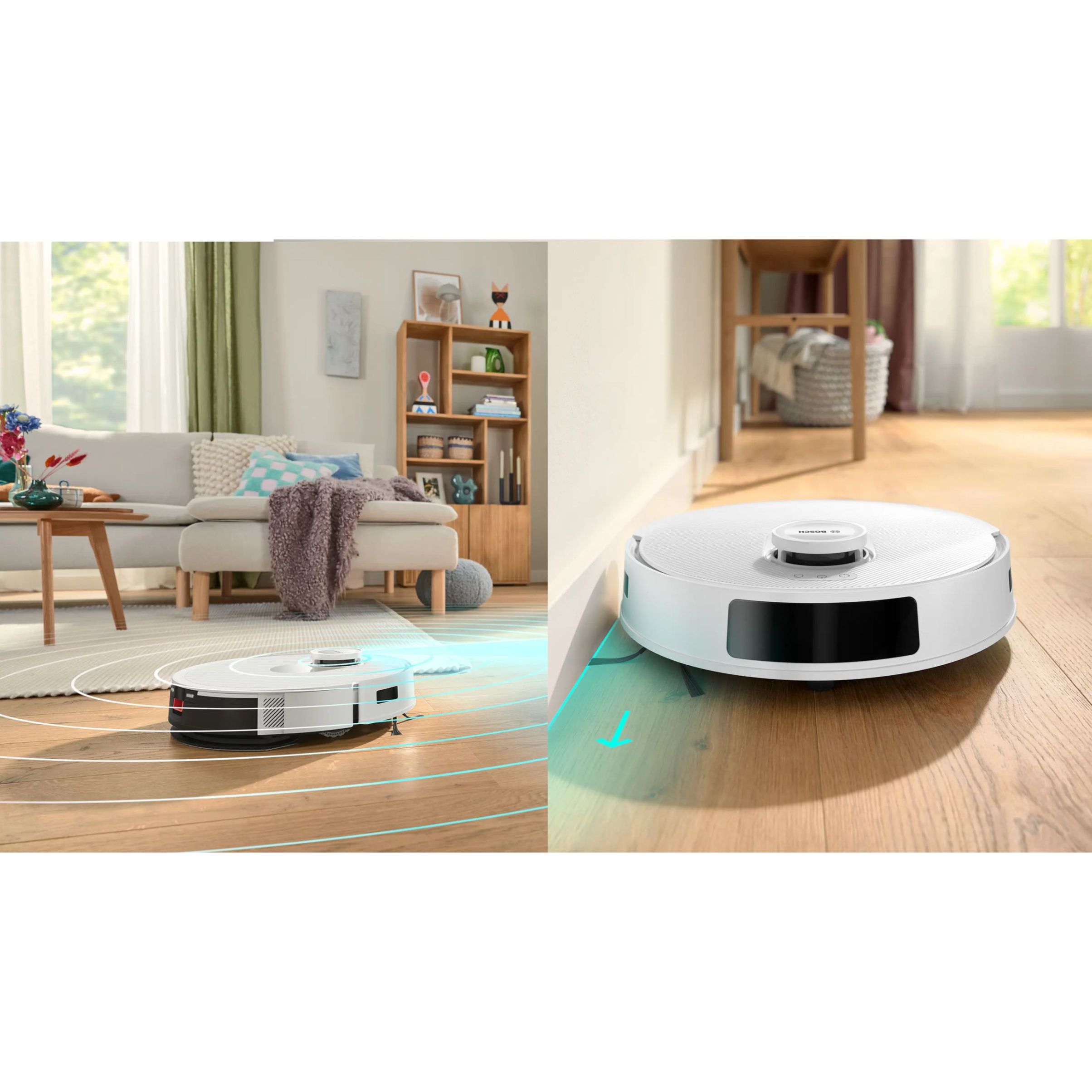 Aspirator robot BOSCH Spotless+ BCRD1W, Apă 220ml, Rezervor 0.4l, Stație 1.5l, Perie Carbon Power, Stație de curățare uscată, Funcție Reduced Tangling, Navigare ușoară, Alb