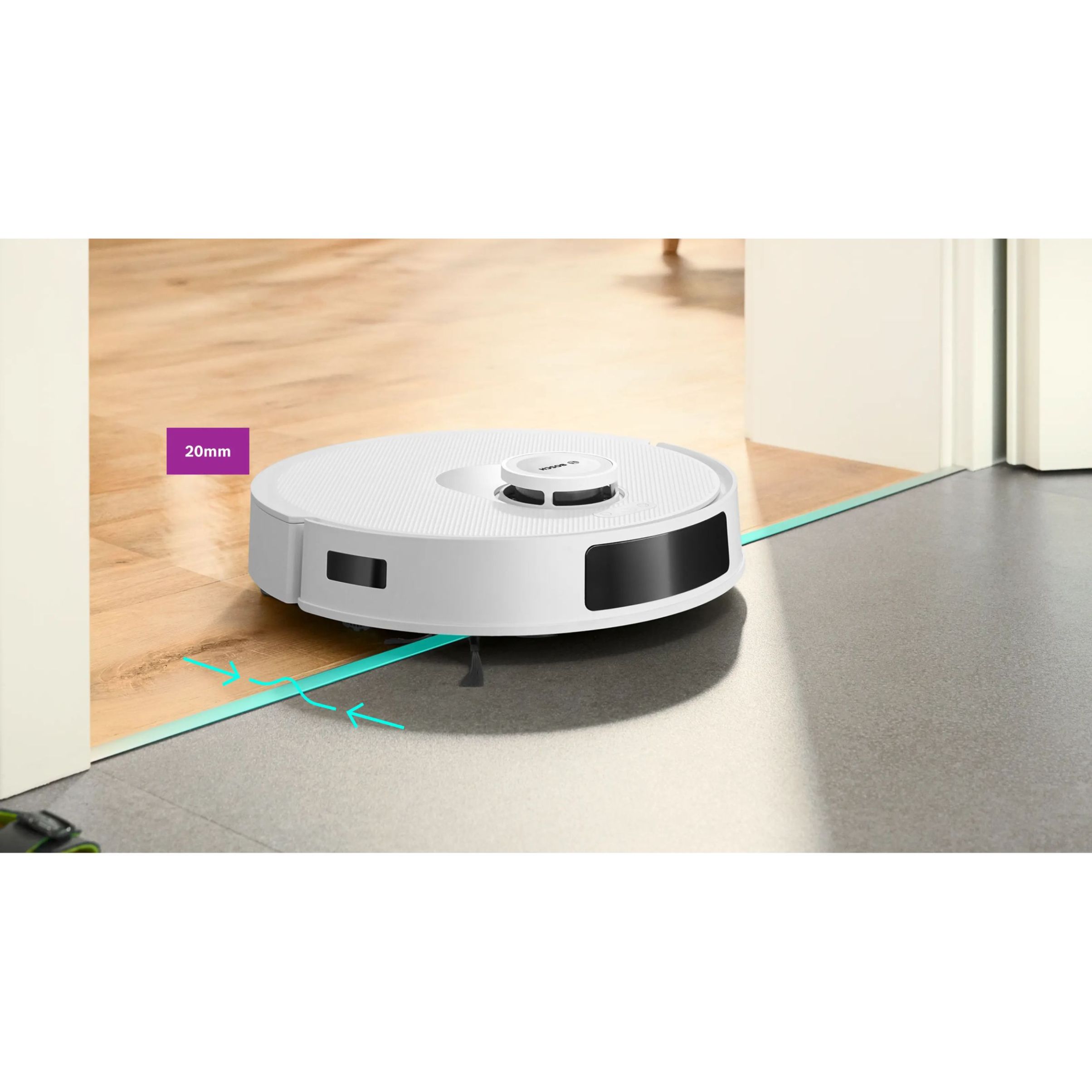 Aspirator robot BOSCH Spotless+ BCRD1W, Apă 220ml, Rezervor 0.4l, Stație 1.5l, Perie Carbon Power, Stație de curățare uscată, Funcție Reduced Tangling, Navigare ușoară, Alb