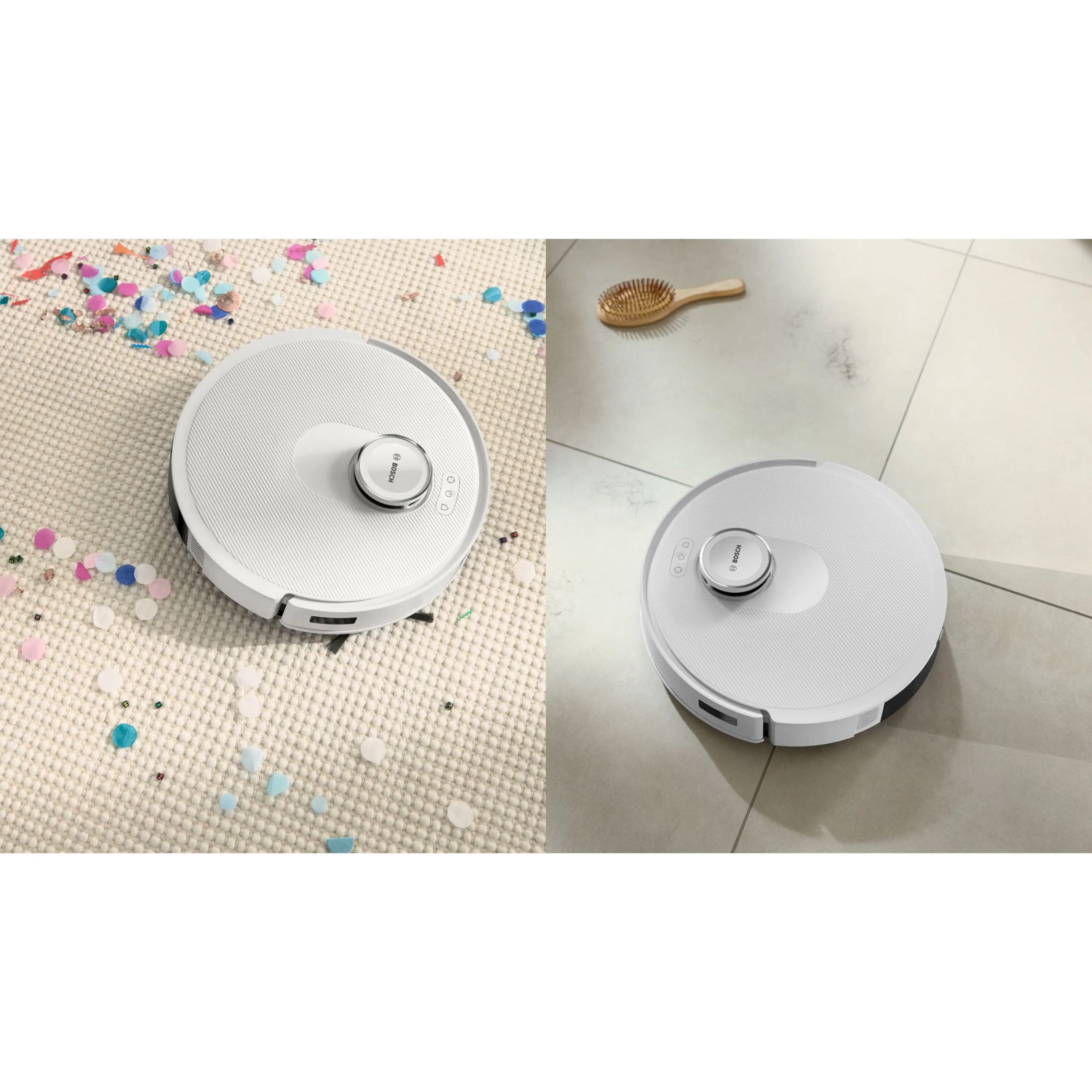Aspirator robot BOSCH Spotless Advanced+ BCRD2W, Apă 180ml, Rezervor 0.4l, Stație 1.5l, Perie Carbon Power, Stație de curățare uscată, Funcție Reduced Tangling, Navigare ușoară, Alb