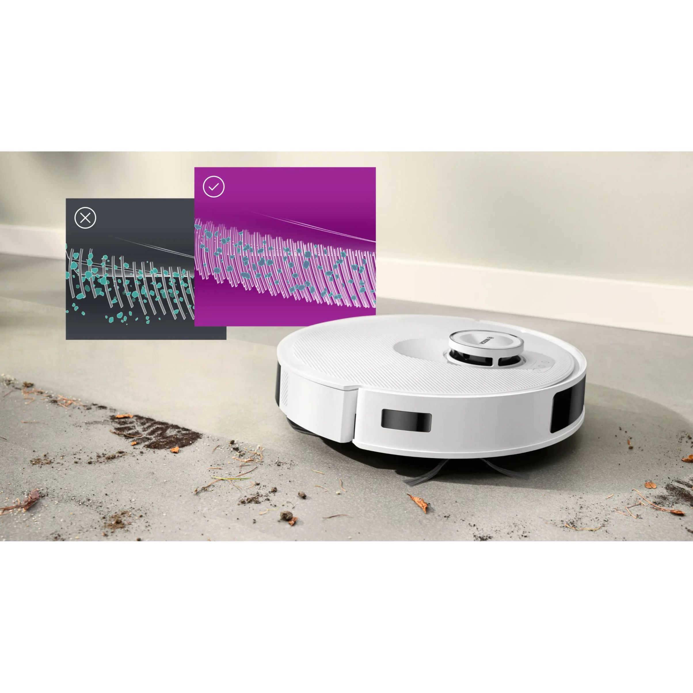 Aspirator robot BOSCH Spotless Advanced+ BCRD2W, Apă 180ml, Rezervor 0.4l, Stație 1.5l, Perie Carbon Power, Stație de curățare uscată, Funcție Reduced Tangling, Navigare ușoară, Alb