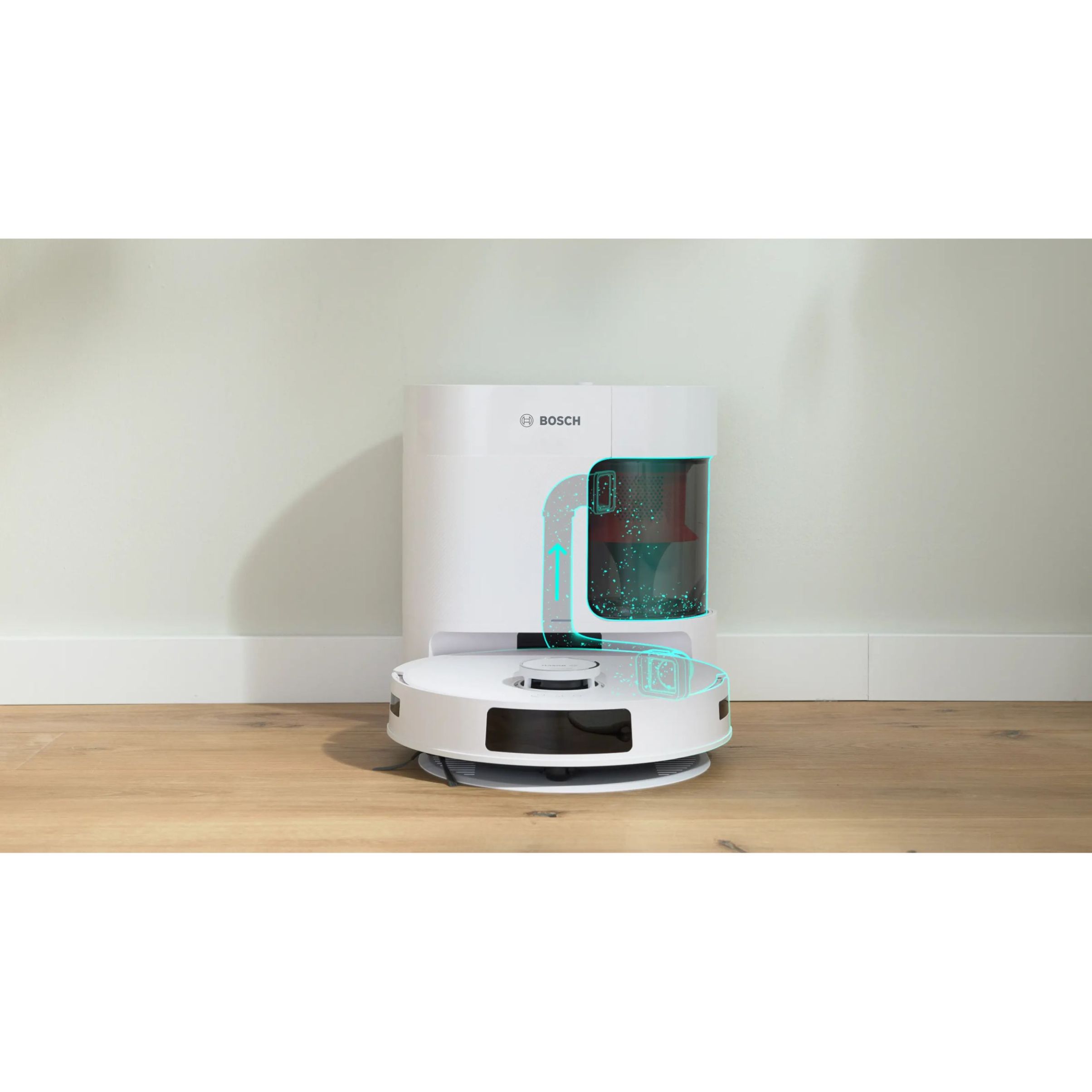 Aspirator robot BOSCH Spotless Advanced+ BCRD2W, Apă 180ml, Rezervor 0.4l, Stație 1.5l, Perie Carbon Power, Stație de curățare uscată, Funcție Reduced Tangling, Navigare ușoară, Alb