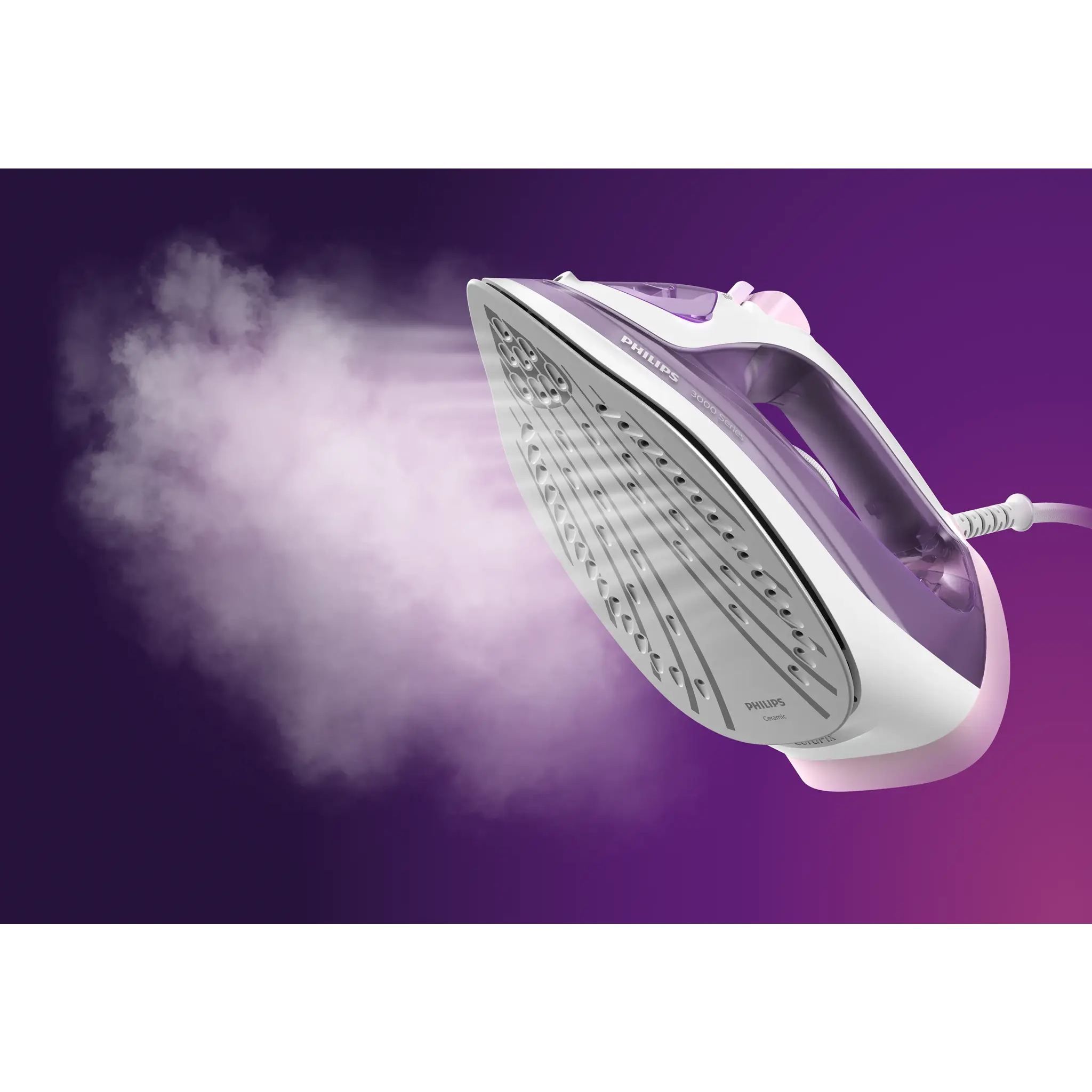 Fier de călcat cu abur Philips Seria 3000 DST3010/30, 2000W, Continuu 30g/min, Jet 140g, Rezervor 300ml, Talpă Ceramică, C1.9m, G1.27kg, Violet and Pink