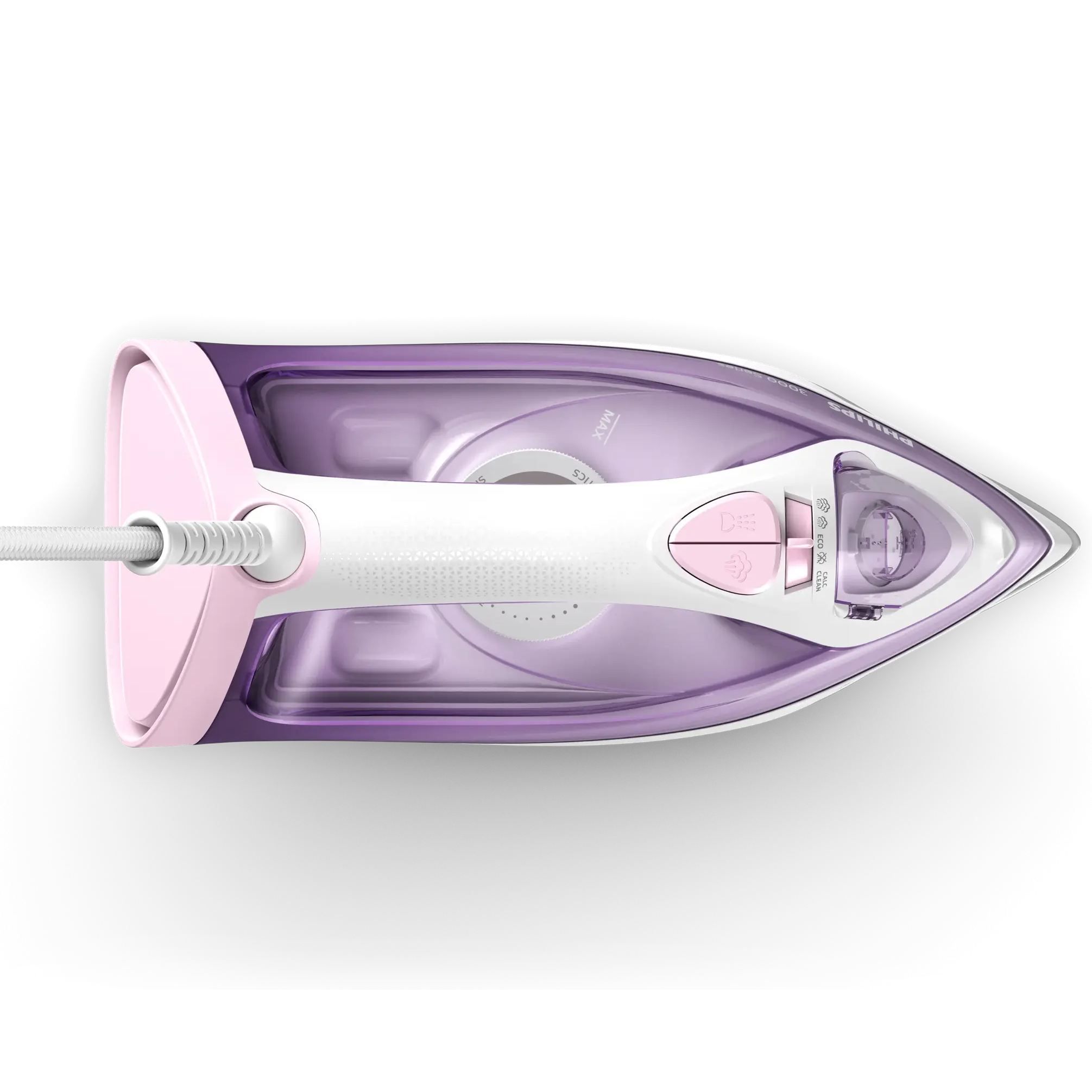 Fier de călcat cu abur Philips Seria 3000 DST3010/30, 2000W, Continuu 30g/min, Jet 140g, Rezervor 300ml, Talpă Ceramică, C1.9m, G1.27kg, Violet and Pink