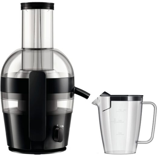 Storcător de fructe centrifugal Philips Viva HR1855/70  800W (o viteză)  Capacitate 2l  Tub alimentare XL 7.5cm  Cană 800ml  Cablu 1m  Sită QuickClean  Curățare rapidă Pre-Clean  Funcție anti-picurare  78dBA  Blac