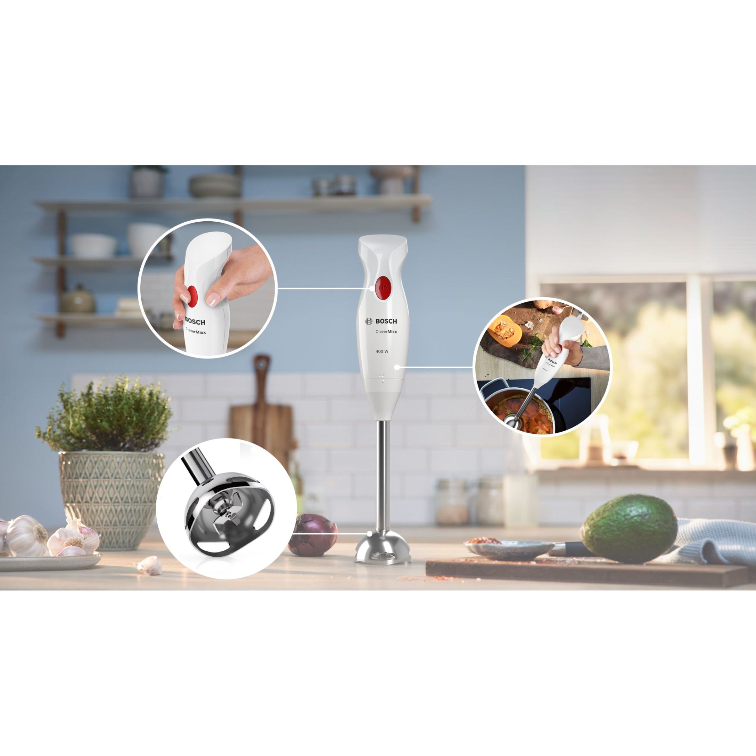 Blender de mână BOSCH CleverMixx MSM24100, 400W, Alb