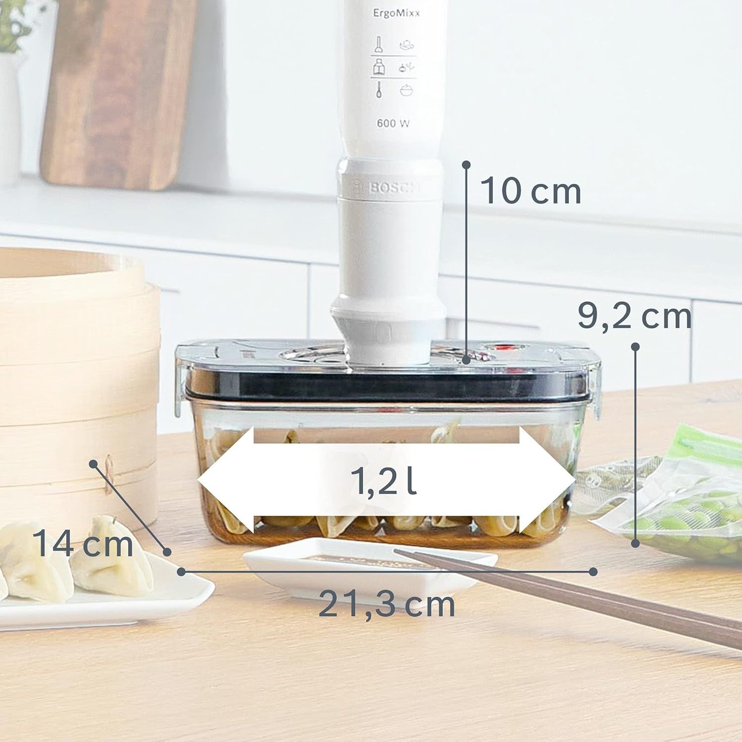 Set de accesorii BOSCH ErgoMixx Fresh Vacuum Glass MSZV6FSG2 – 17006290, 2 recipiente 1.2 litri din sticlă borosilicată, Capace Tritan, Pompă vidare albă, Tăvițe scurgere incluse
