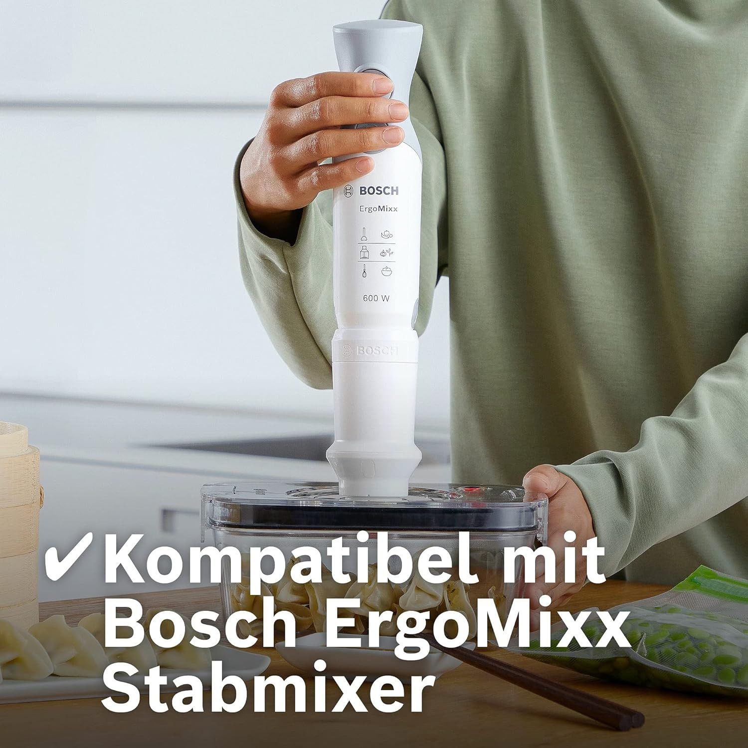 Set de accesorii BOSCH ErgoMixx Fresh Vacuum Glass MSZV6FSG2 – 17006290, 2 recipiente 1.2 litri din sticlă borosilicată, Capace Tritan, Pompă vidare albă, Tăvițe scurgere incluse