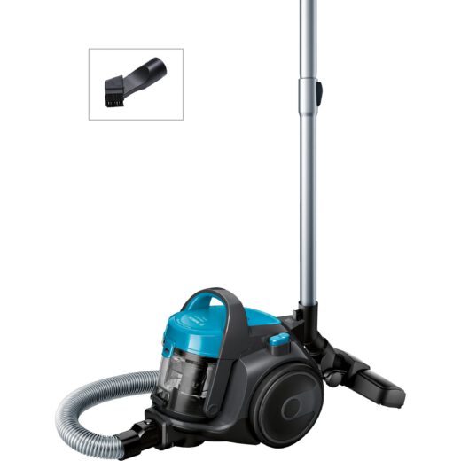 Aspirator fără sac BOSCH Serie 2 BGS05A221  700W  1.5l  Motor inovator HiSpin  Filtru igienic PureAir  Perie cu role multifuncțională  Ultra-compact  Derulator automat cablu  Stone Grey/Turquoise