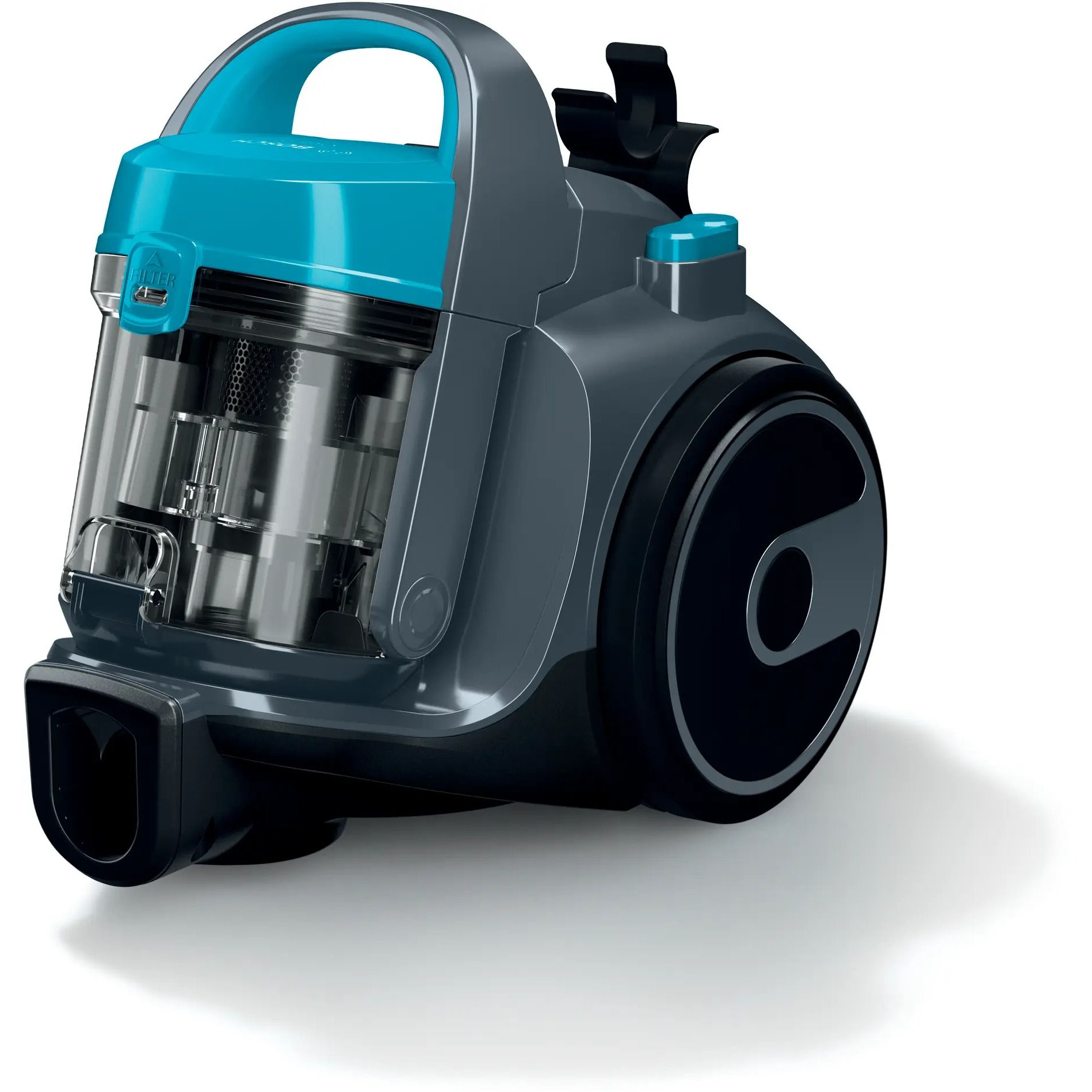 Aspirator fără sac BOSCH Serie 2 BGS05A221, 700W, 1.5l, Motor inovator HiSpin, Filtru igienic PureAir, Perie cu role multifuncțională, Ultra-compact, Derulator automat cablu, Stone Grey/Turquoise