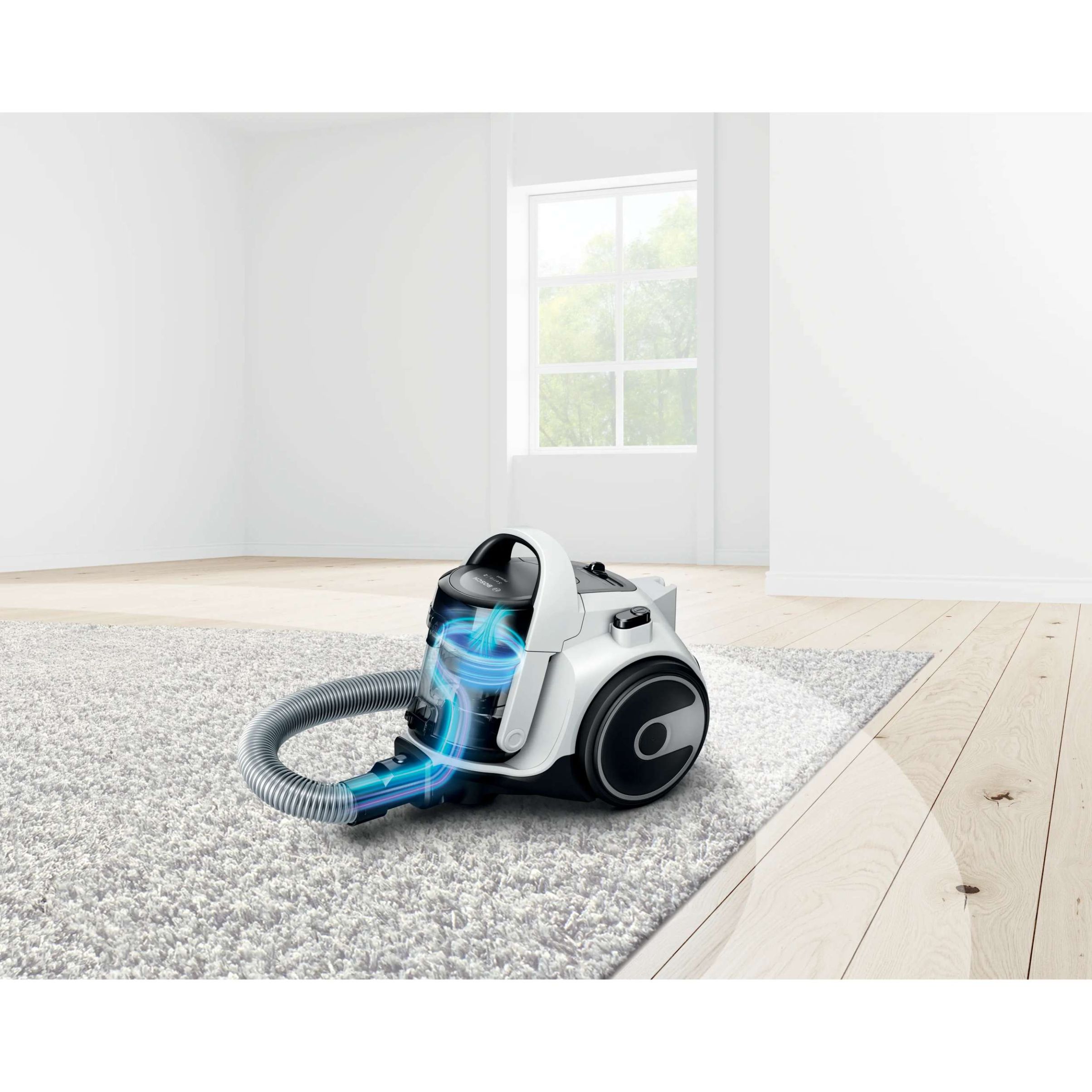 Aspirator fără sac BOSCH Serie 2 Cleann’n BGS05A222, Asp uscată, 700W, Praf 1.5l, Cablu 6m, 78dBA, Filtru igienic EPA12, Mâner ergonomic, 3 roți, AirCycle, HiSpin, Perie cu clapetă, 4.4kg, White