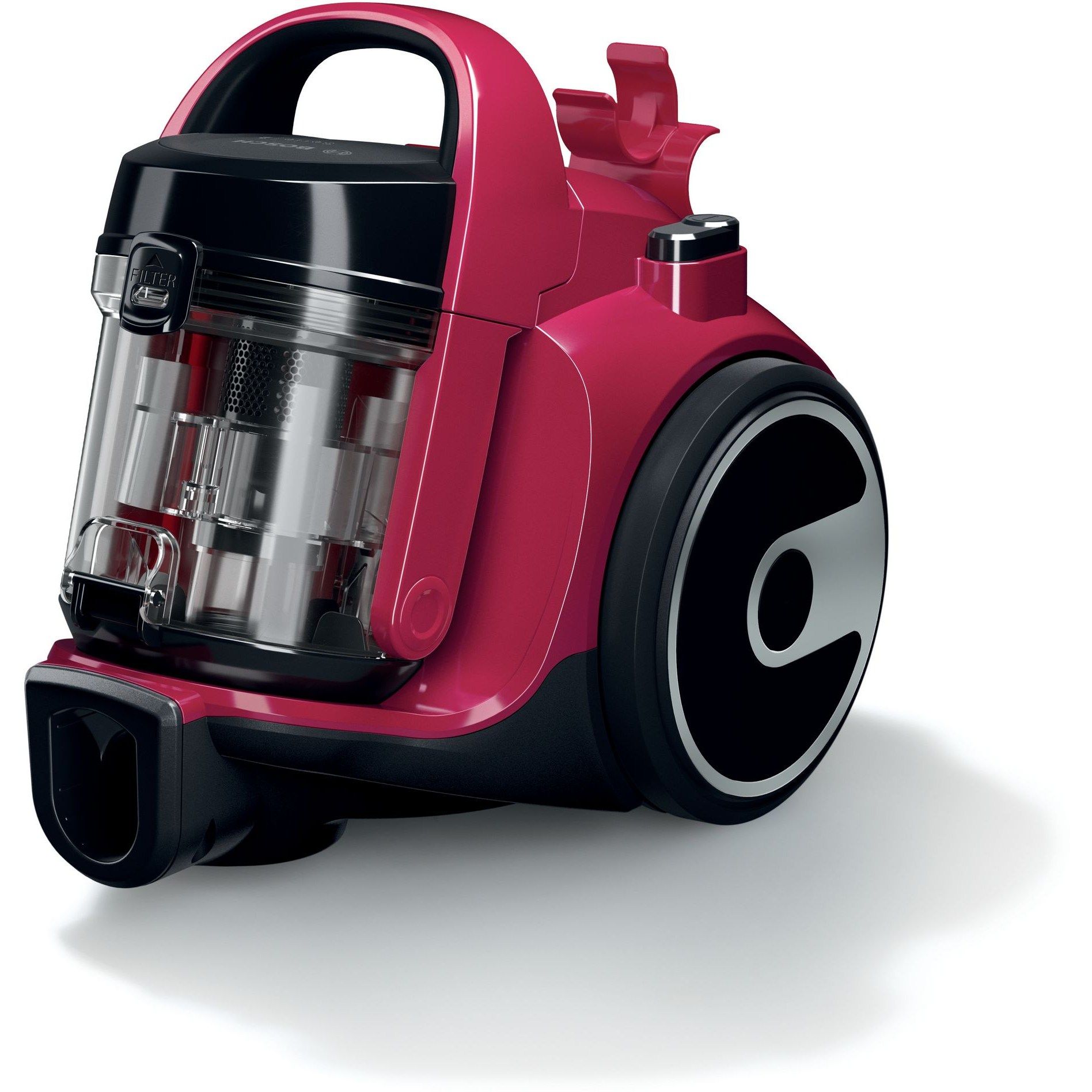 Aspirator fără sac BOSCH Serie 2 Cleann’n BGC05AAA2, Asp uscată, 700W, Praf 1.5l, Cablu 6m, 78dBA, Filtru igienic EPA12, Mâner ergonomic, 3 roți, AirCycle, HiSpin, Perie cu clapetă, 4.4kg, Chilli Red