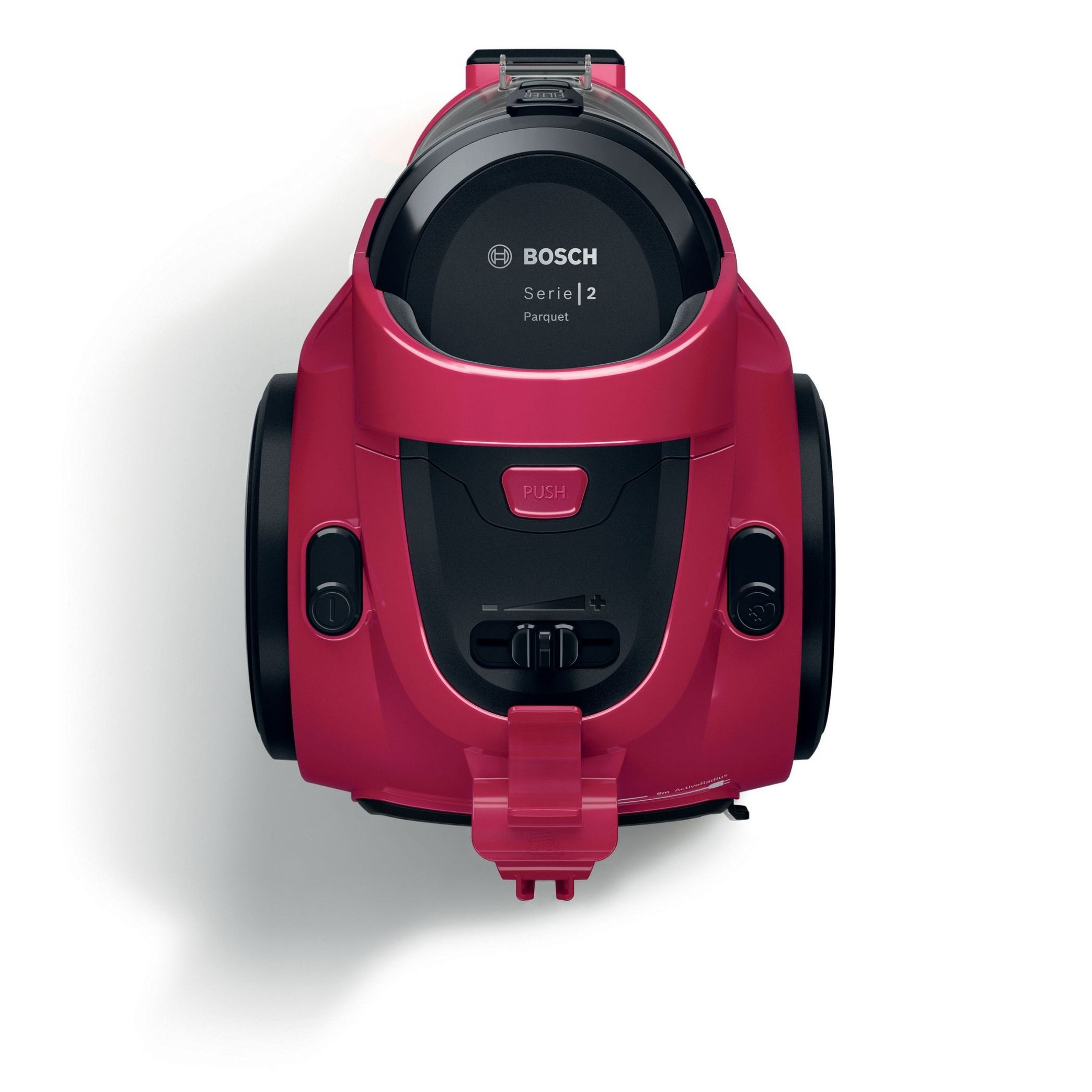 Aspirator fără sac BOSCH Serie 2 Cleann’n BGC05AAA2, Asp uscată, 700W, Praf 1.5l, Cablu 6m, 78dBA, Filtru igienic EPA12, Mâner ergonomic, 3 roți, AirCycle, HiSpin, Perie cu clapetă, 4.4kg, Chilli Red