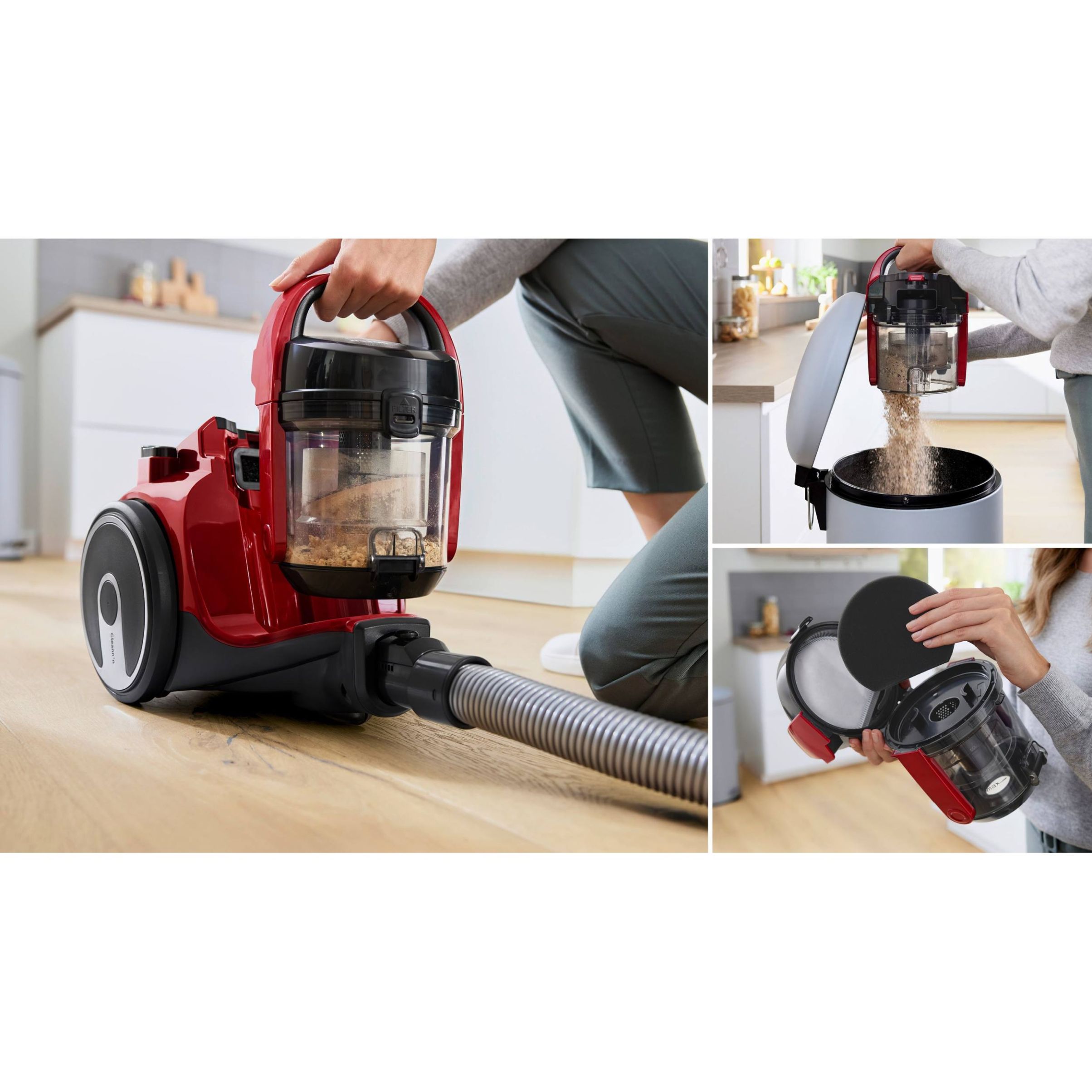 Aspirator fără sac BOSCH Serie 2 Cleann’n BGC05AAA2, Asp uscată, 700W, Praf 1.5l, Cablu 6m, 78dBA, Filtru igienic EPA12, Mâner ergonomic, 3 roți, AirCycle, HiSpin, Perie cu clapetă, 4.4kg, Chilli Red