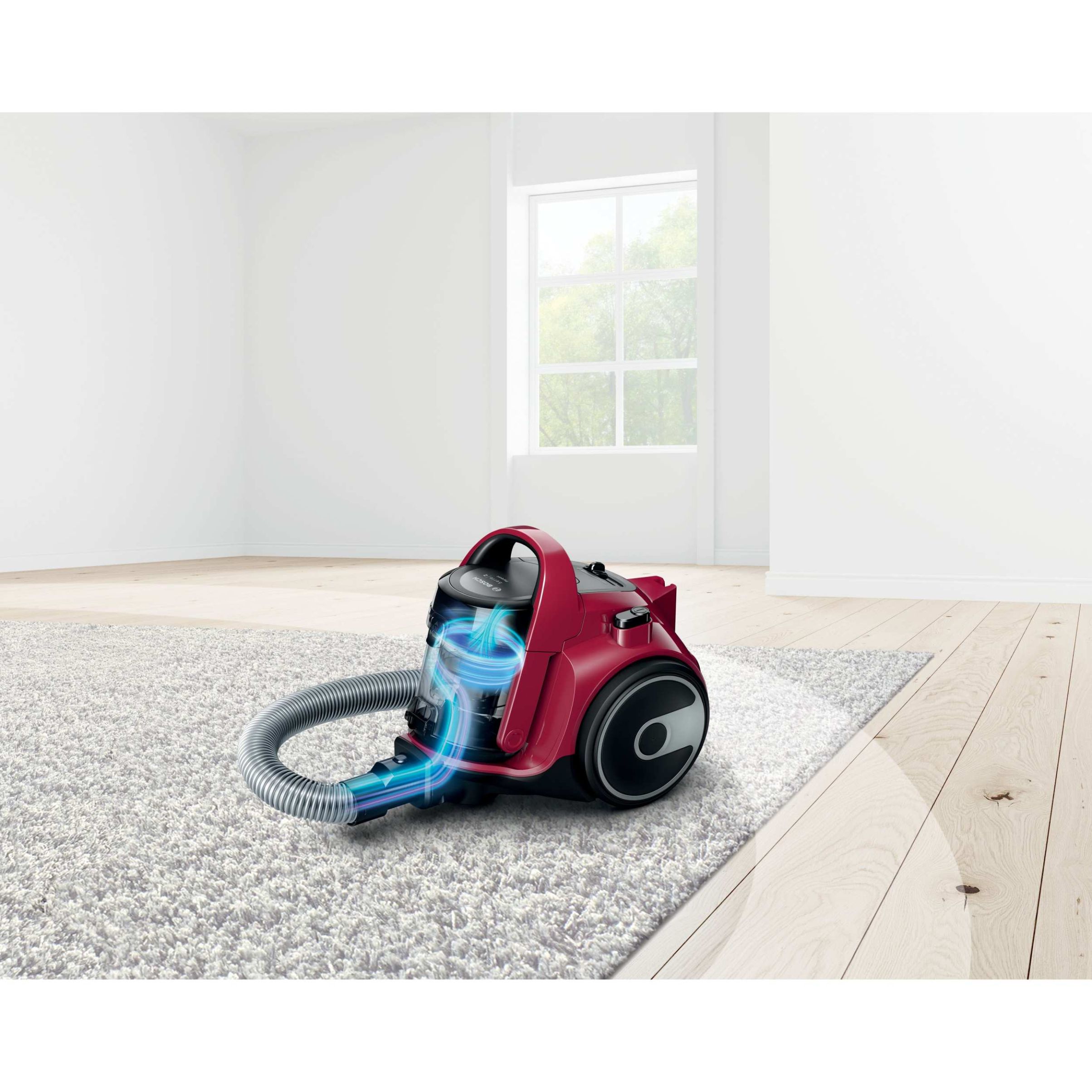 Aspirator fără sac BOSCH Serie 2 Cleann’n BGC05AAA2, Asp uscată, 700W, Praf 1.5l, Cablu 6m, 78dBA, Filtru igienic EPA12, Mâner ergonomic, 3 roți, AirCycle, HiSpin, Perie cu clapetă, 4.4kg, Chilli Red