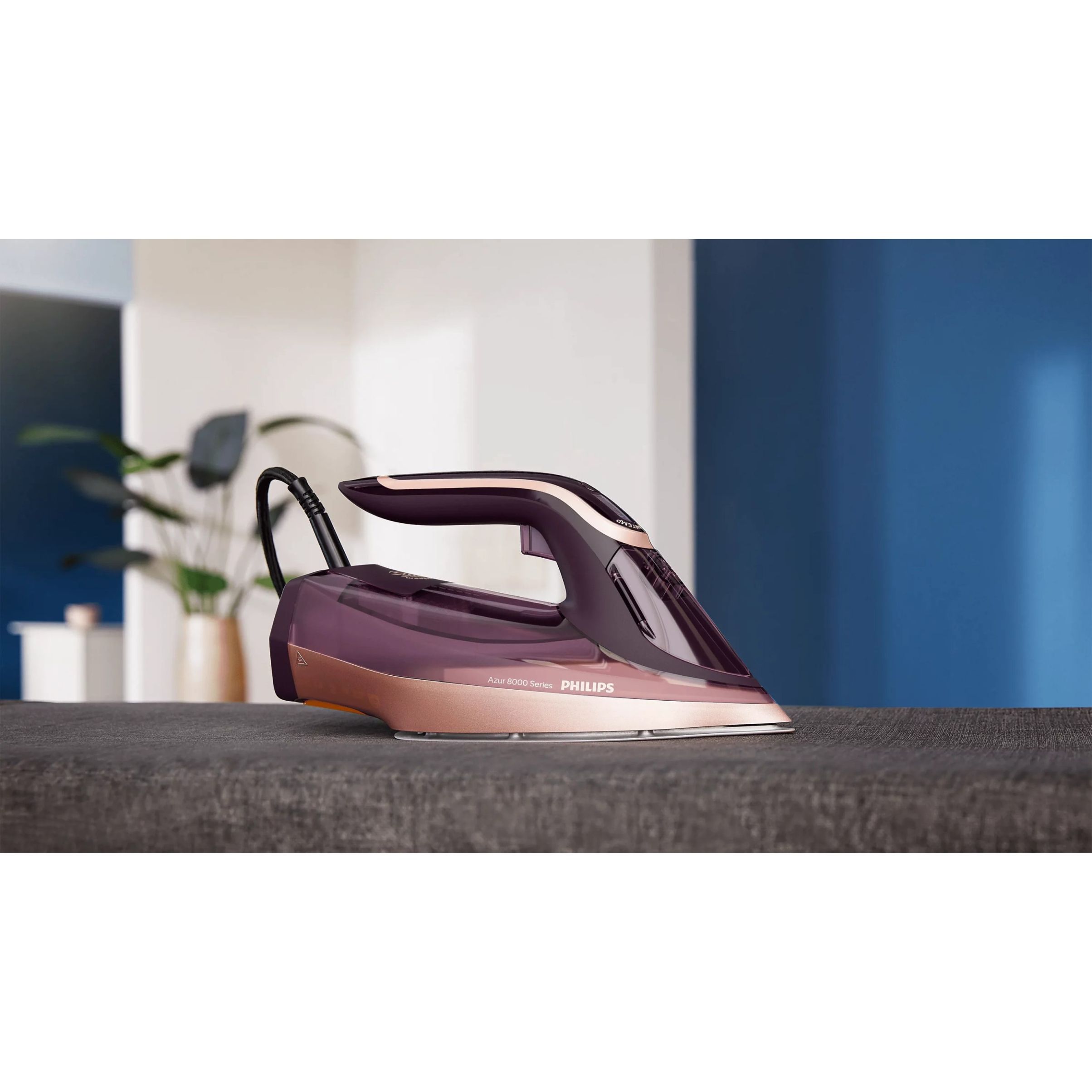 Fier de călcat cu abur Philips Azur Seria 8000 DST8040/30, 3000W, Continuu 90g/min, Jet 260g, Rezervor 350ml, Talpă SteamGlide Elite, OptimalTEMP, Oprire automată, C2.5m, G1.78kg, Dark Purple