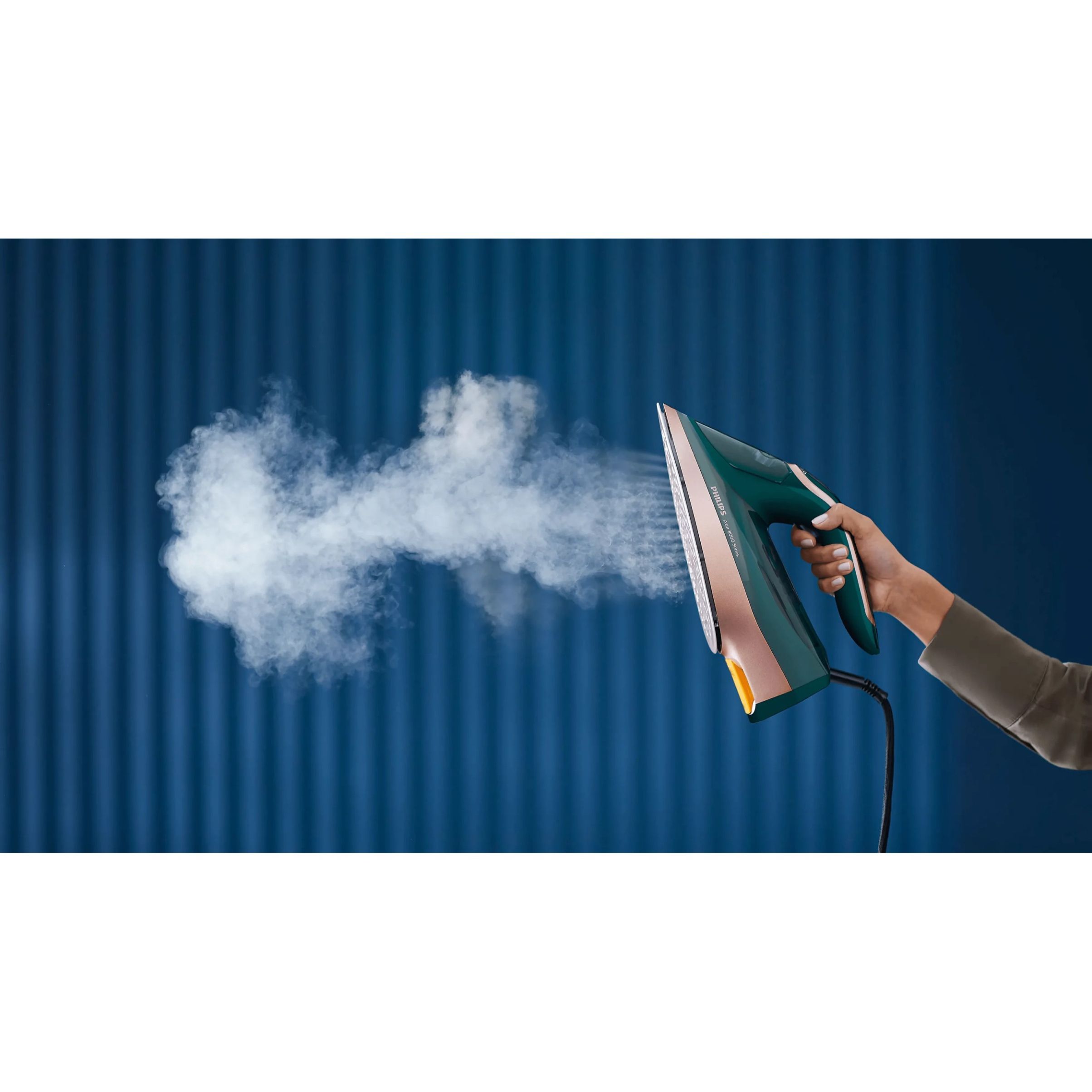 Fier de călcat cu abur Philips Azur Seria 8000 DST8030/70, 3000W, Continuu 80g/min, Jet 240g, Rezervor 350ml, Talpă SteamGlide Elite, OptimalTEMP, Oprire automată, C2.5m, G1.78kg, Opal Green