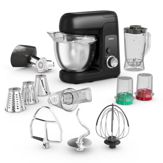 Robot de bucatarie TEFAL Gourmet QB525838, vas 4.6l, blender 1.25l, 1100W, 8 trepte viteza, negru-argintiu