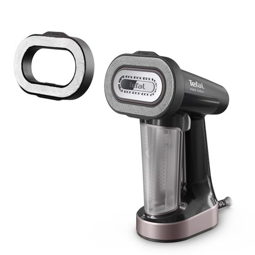 Aparat de calcat vertical TEFAL Pure Force DT8765E0, 1800W, 90g/min, 180ml, talpa ceramica, roz-gri