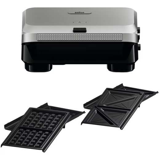 Sandwich maker BRAUN SnackMaker 5 SM5005, 800W, 2 placi detasabile, negru-argintiu