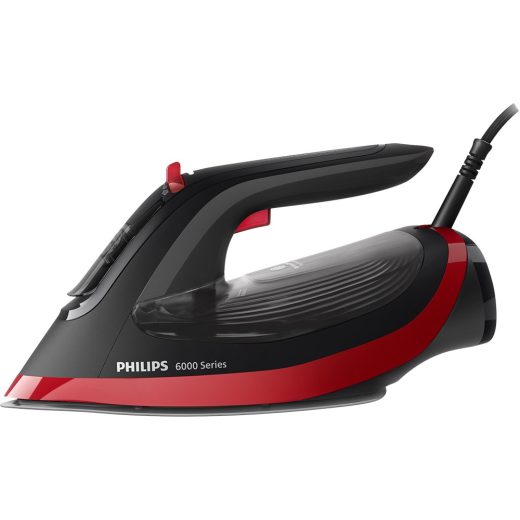 Fier de calcat PHILIPS Seria 6000 DST6130/40, 2800W, 220g/min, 220ml, talpa SteamGlide Plus, negru-rosu