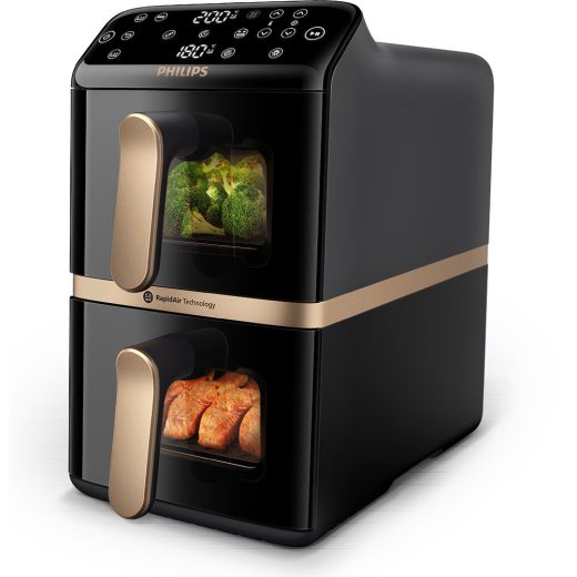 Friteuza cu aer cald dubla PHILIPS Seria 4000 NA462/70, 10l, 2750W, negru-auriu